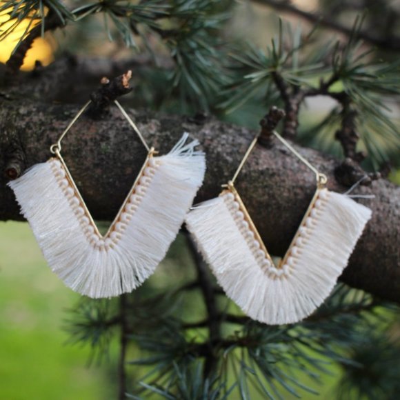 Anthropologie Fringe Tassels Hoop Earrings - Picture 5 of 10